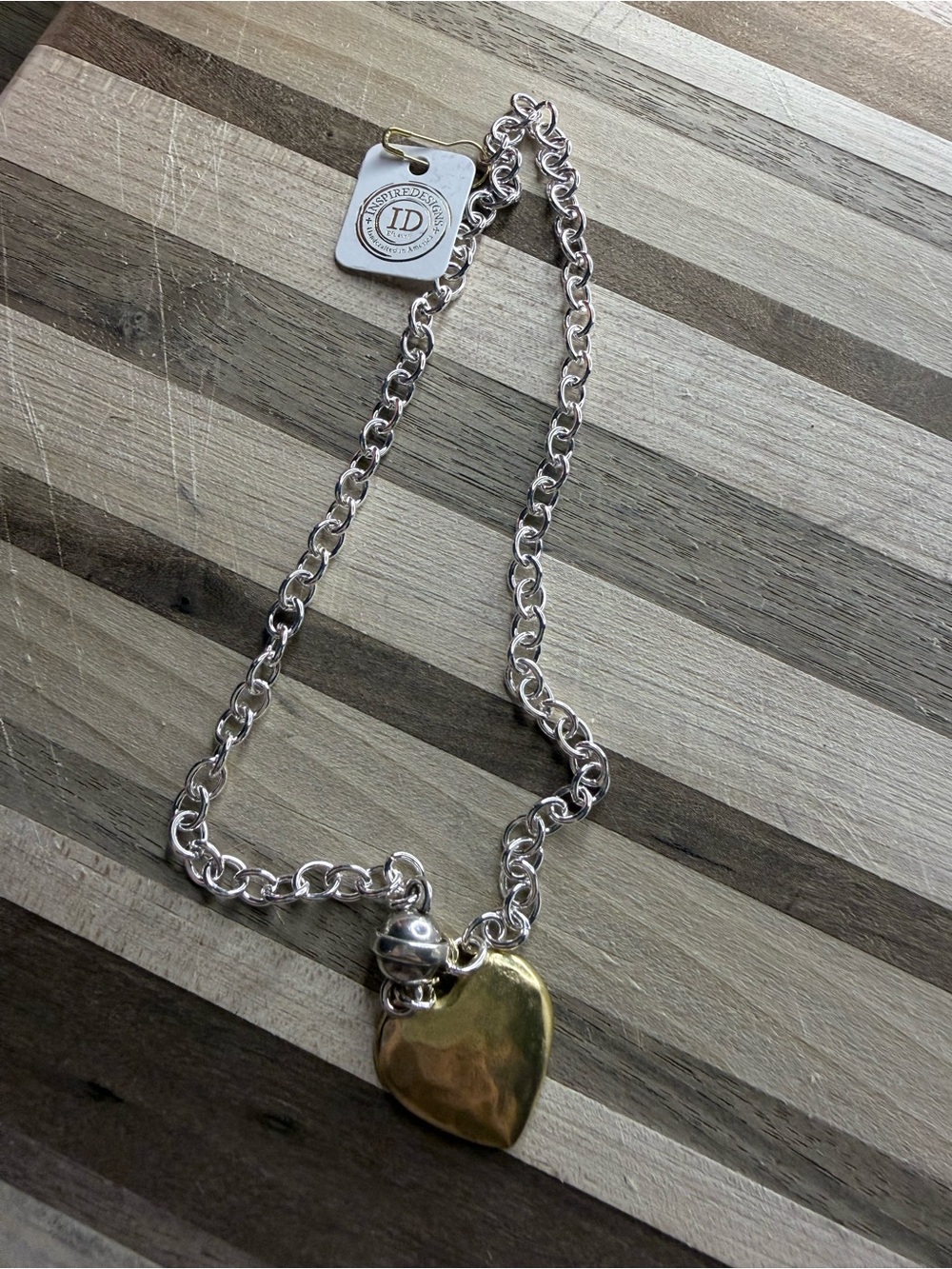 Two-Tone Heart Pendant Necklace - Silver Chain with Gold Heart